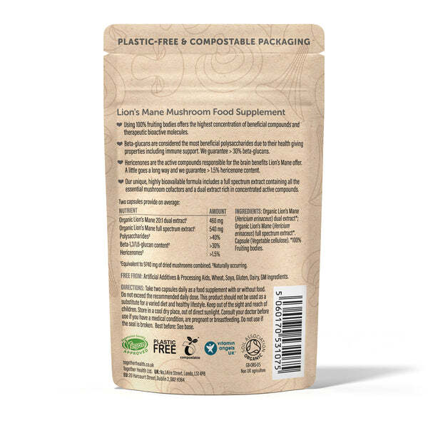Together Health Lion's Mane Mushroom Extract 60 Capsules, imported from the UK