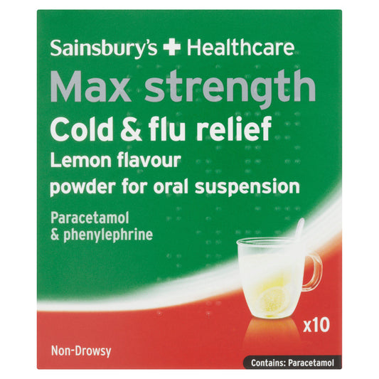 Sainsbury's Max Flu Relief Powder, Lemon x10