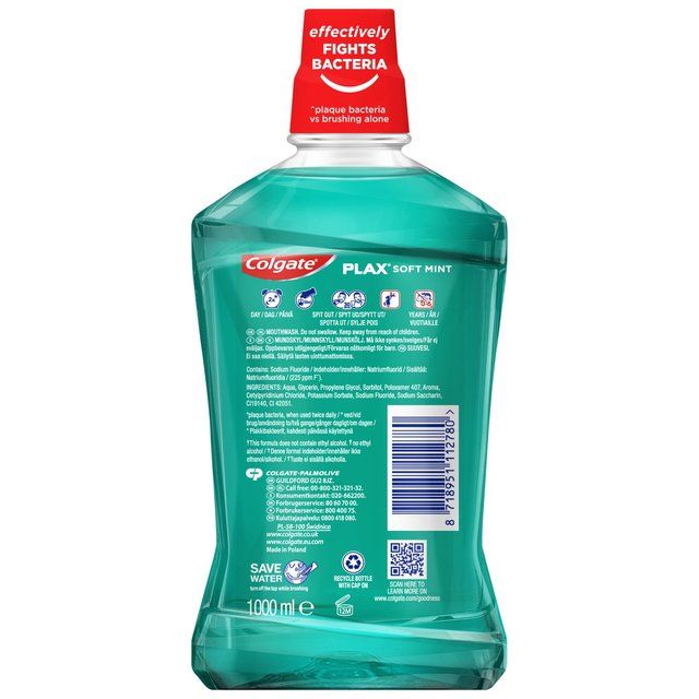 Colgate Plax Soft Mint Mouthwash Alcohol Free 1000ml 1L
