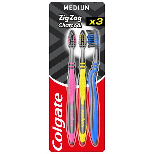 Colgate ZigZag Black Medium Toothbrush 3 per pack