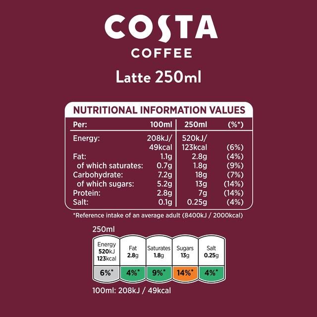 Costa Coffee Latte Iced Coffee 4 x 250ml