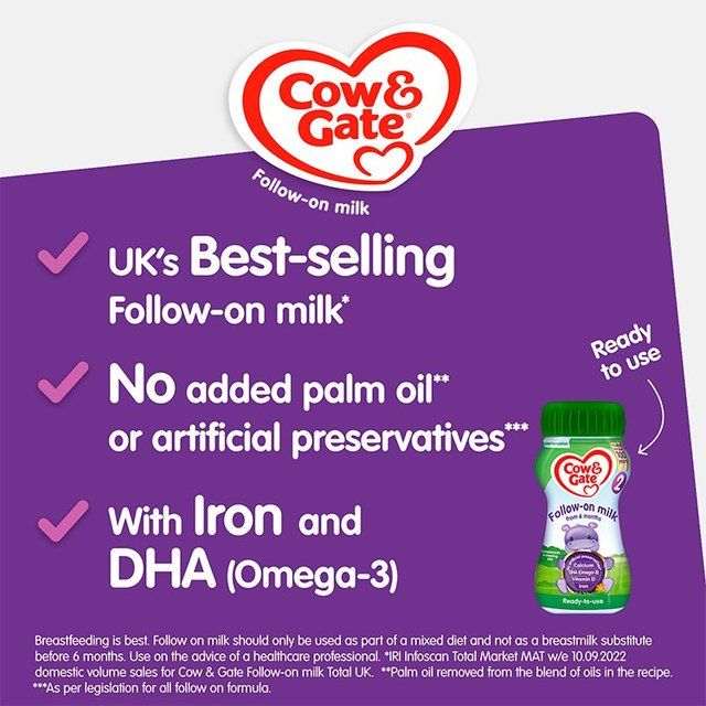 Cow & Gate 2 Follow On Baby Milk Formula Liquid 6-12 Months Multipack 4 x 200ml