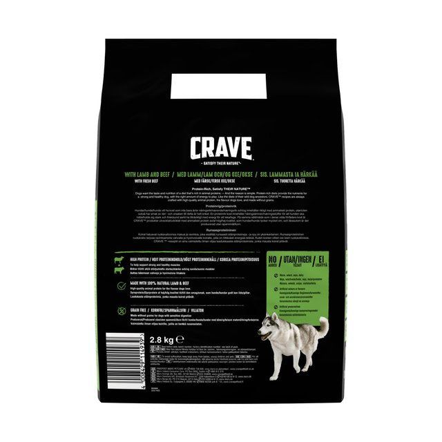 Crave Natural Grain Free Adult Complete Dry Dog Food Lamb & Beef 2.8kg