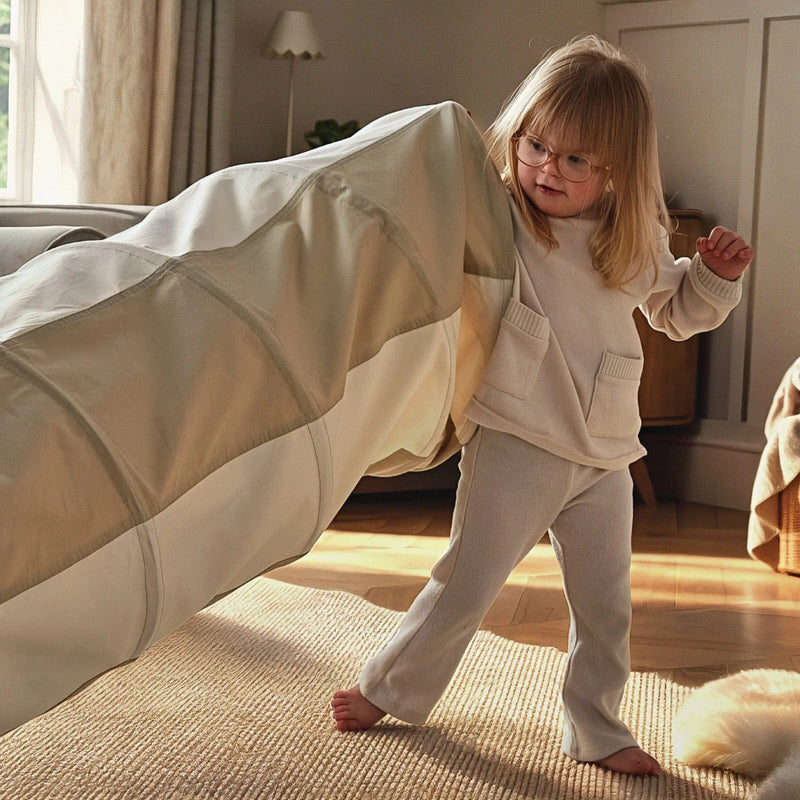 CuddleCo pop-up play tunnel 92cm long cotton canvas - British product