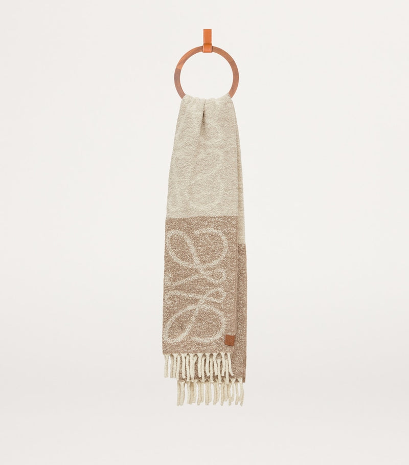 LOEWE alpaca-blend Anagram scarf with fringed edges, imported from the UK