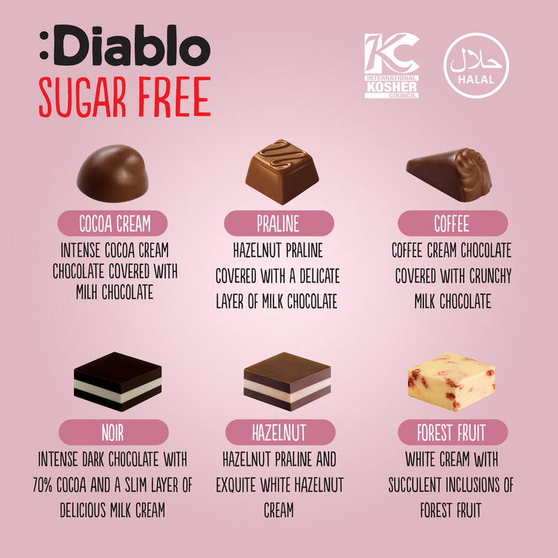 Diablo no added sugar assorted chocolate gift box 142g, UK version