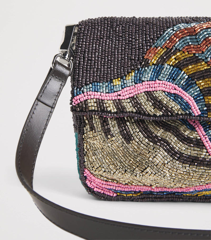 STAUD beaded Timmy shoulder bag glass beads conch motif, imported from the UK