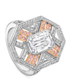 Boodles Ashoka diamond platinum ring with pink diamonds (British brand)