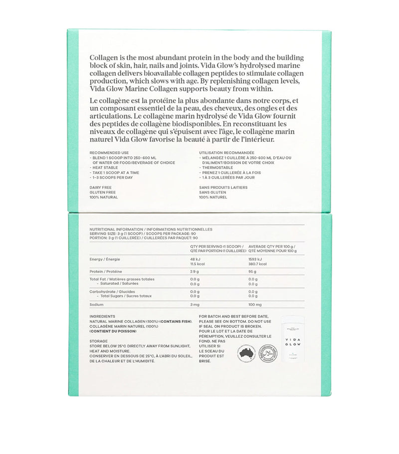 Vida Glow Natural Marine Collagen supplement 3 x 90g (British brand)