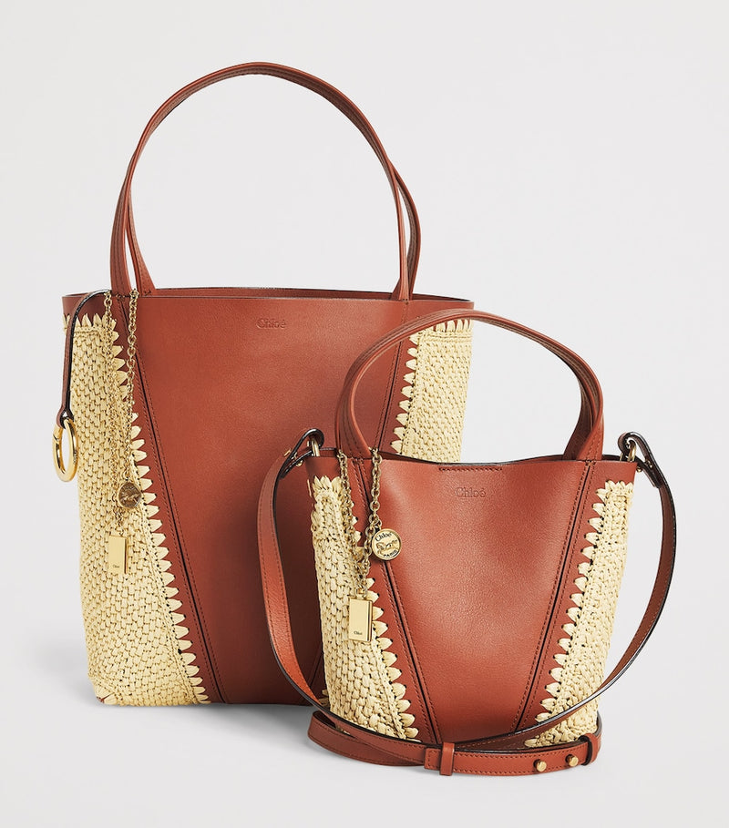 Chloé small raffia-effect leather Spin tote bag (British brand)