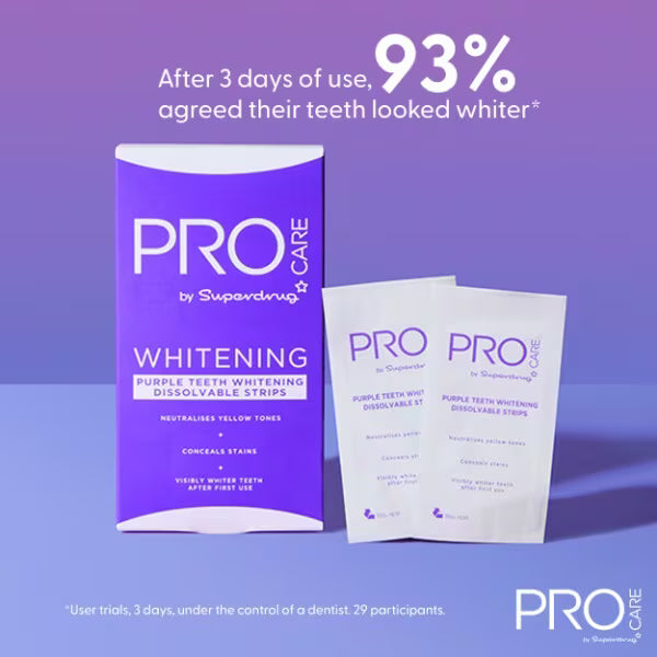 ProCare purple whitening strips x12, imported from the UK