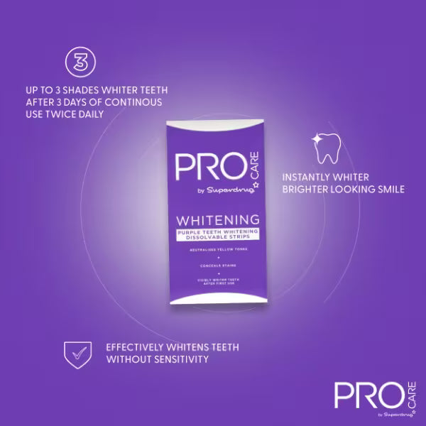 ProCare purple whitening strips x12, imported from the UK
