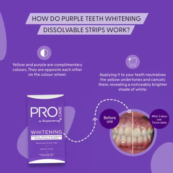 ProCare purple whitening strips x12, imported from the UK