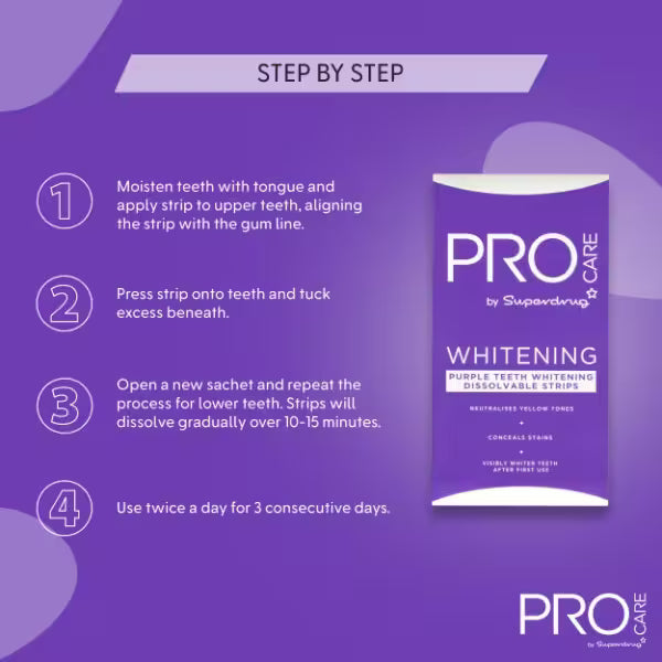 ProCare purple whitening strips x12, imported from the UK