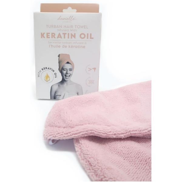 Danielle Creations pink hair turban towel with keratin oil, imported from the UK