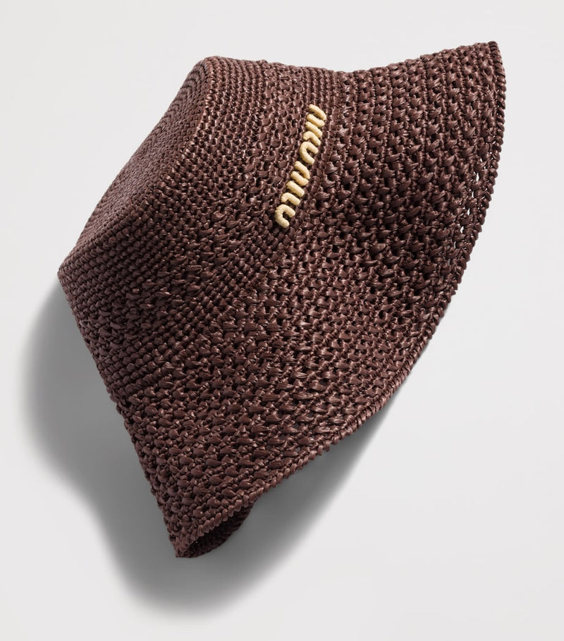 Miu Miu Raffia Bucket Hat mit kontrastierendem Logo, UK-Version