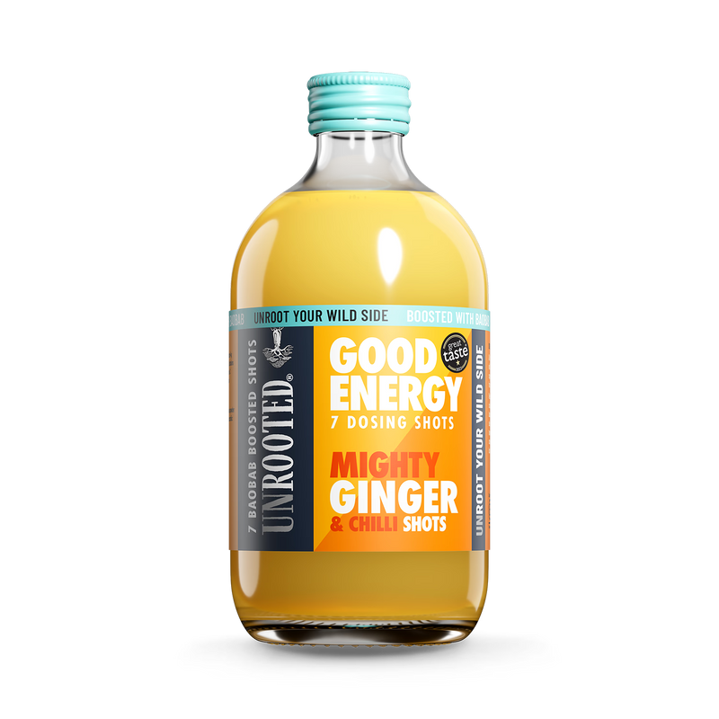 UNROOTED Mighty Ginger Chilli Baobab shot 420ml, imported from the UK