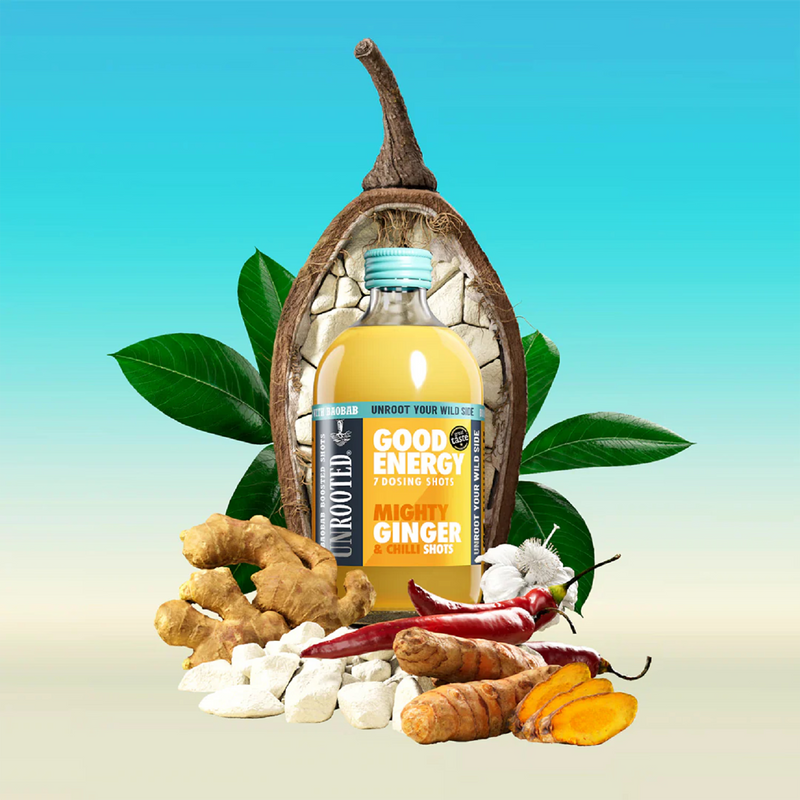 UNROOTED Mighty Ginger Chilli Baobab shot 420ml, imported from the UK