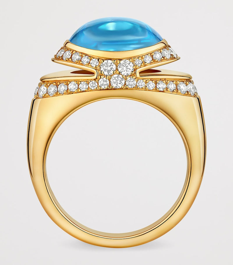 Bvlgari cocktail ring with blue topaz and diamonds (British brand)
