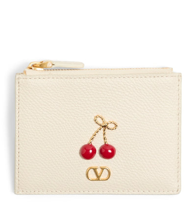 Harrods Valentino Garavani Leather Cherryfic Zipped Card Holder 8.5cm x 11cm- Buy online at McGrocer