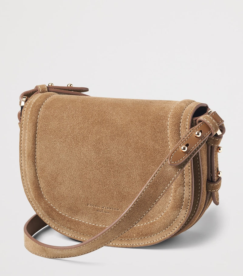 Aspinal of London suede cross-body satchel Stella, imported from the UK