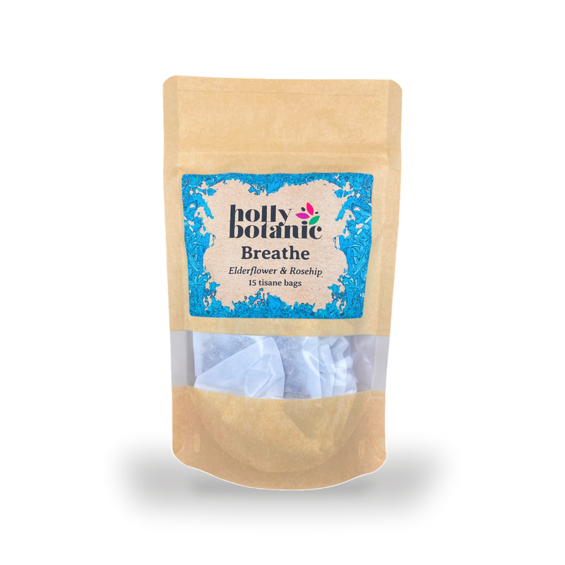 Holly Botanic Breathe Tisane elderflower rosehip 15 tea bags, imported from the UK