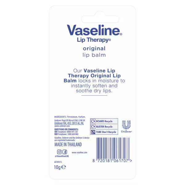 Vaseline Lip Therapy Original 10g Tube (British brand)