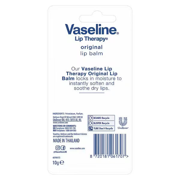 Vaseline Lip Therapy Original 10g Tube (British brand)