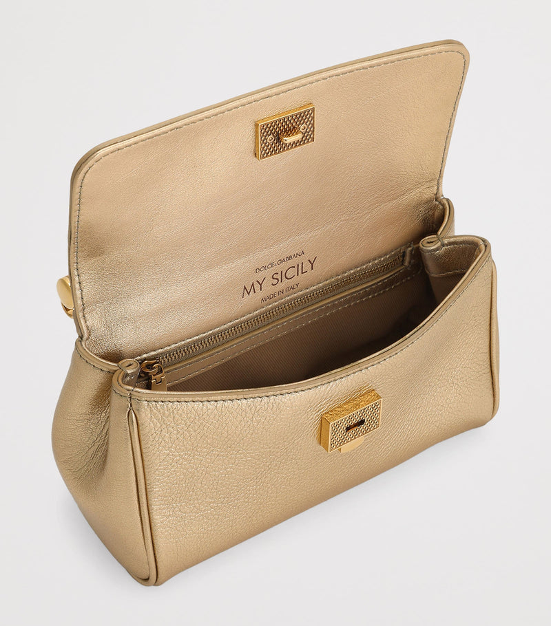 Dolce&Gabbana My Sicily cross-body bag in gold laminated calfskin, UK version