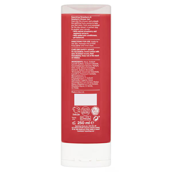 Superdrug Strawberry & Raspberry Shower Gel 250ml - British product