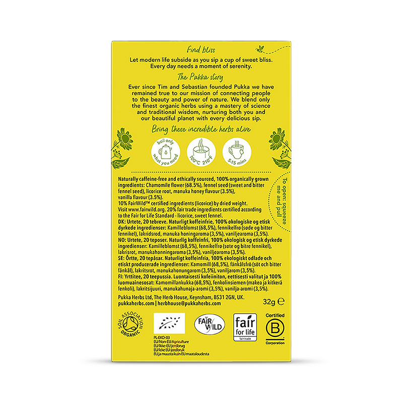 Pukka Chamomile Tea Bags 20 Pack, imported from the UK