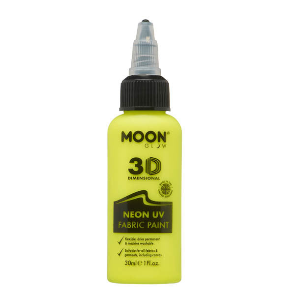 Moon Glow Neon UV Fabric Paint Intense Yellow 30ml, imported from the UK