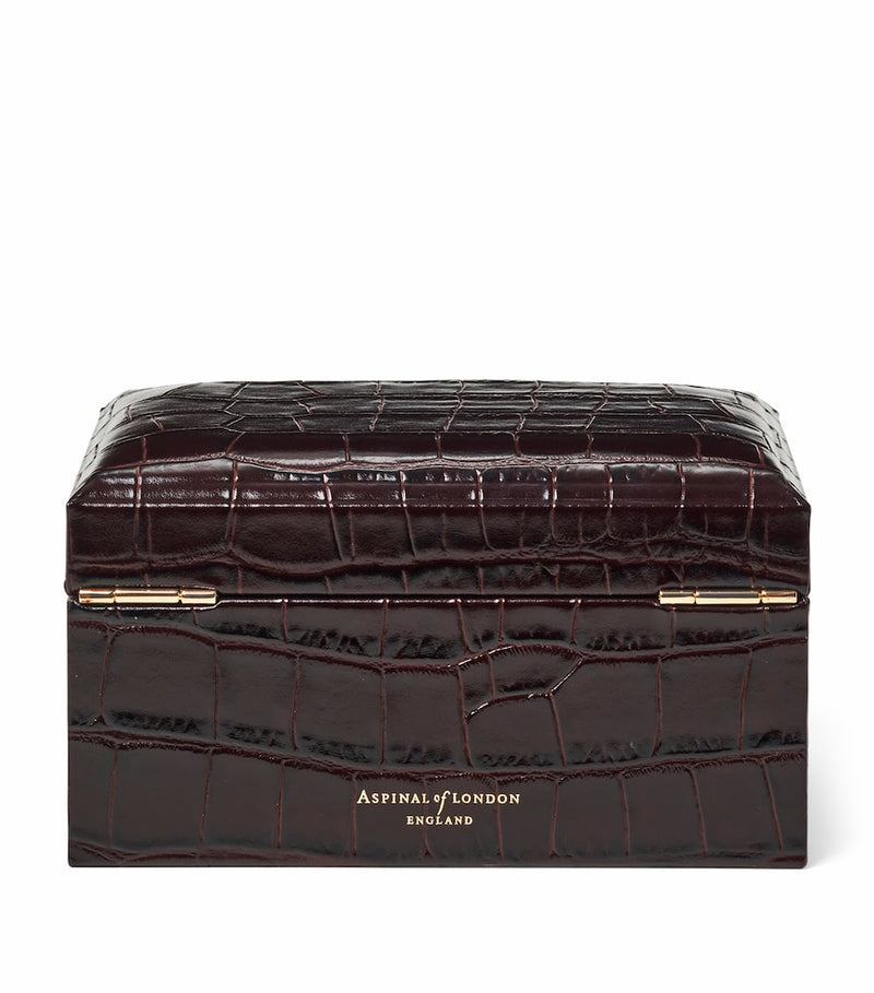 Aspinal of London leather croc-embossed watch and cufflinks box - British product