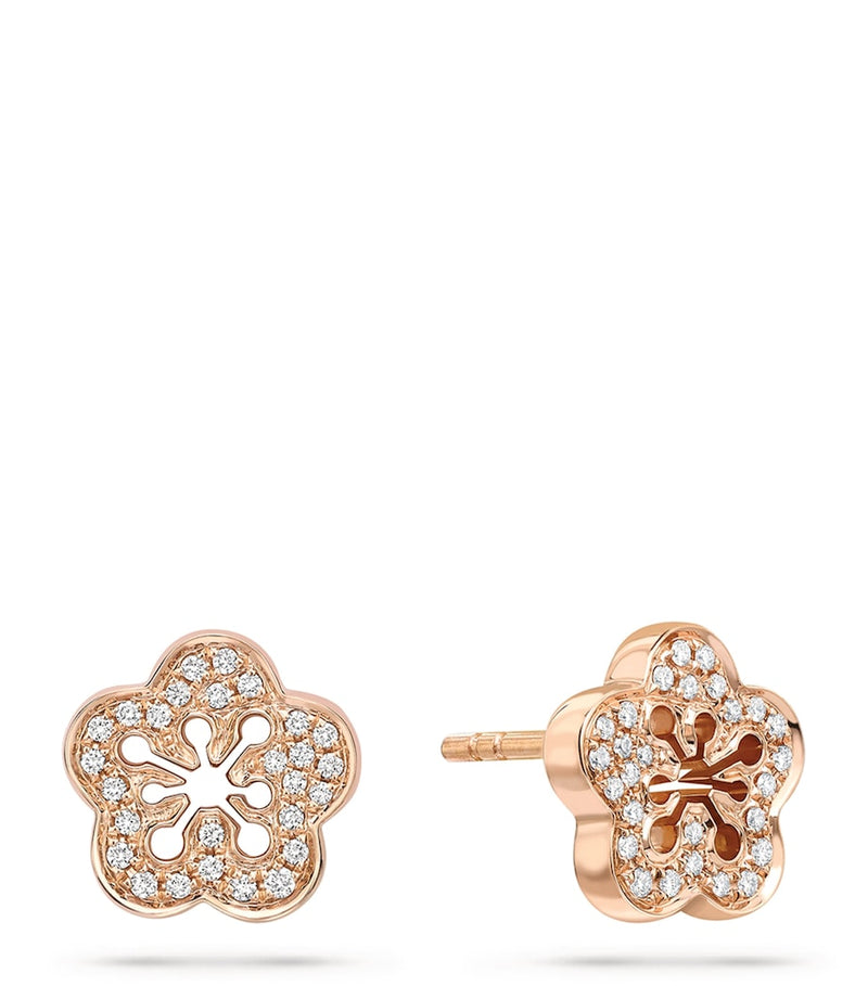 Boodles rose gold diamond blossom stud earrings 1cm, imported from the UK