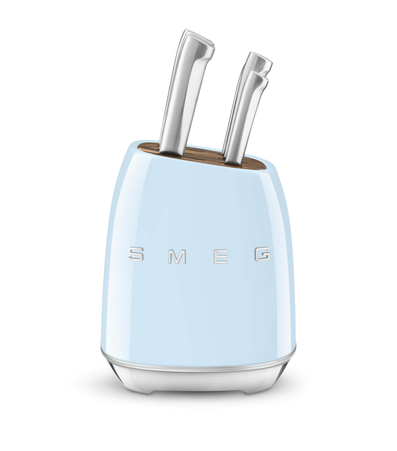 Smeg 6-piece knife block set with acacia wood and stainless steel knives (British brand)