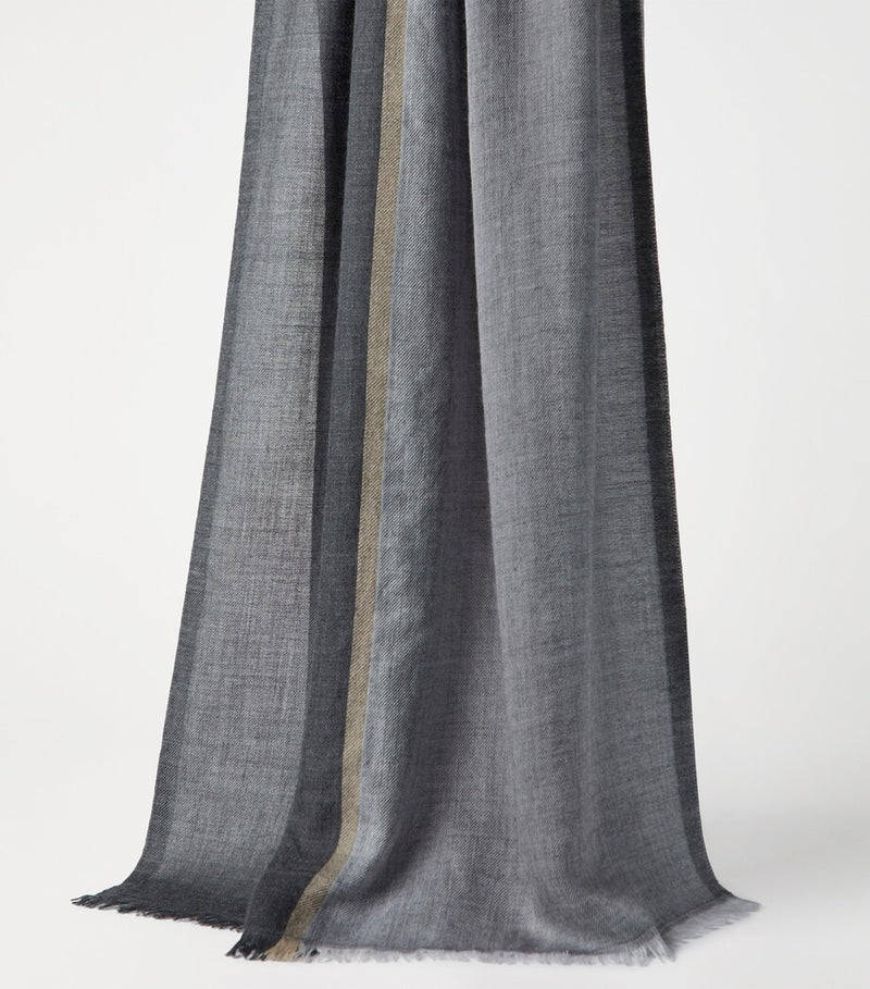 Brunello Cucinelli cashmere-silk colour-block scarf with fringe finish, 180cm x 75cm - British product