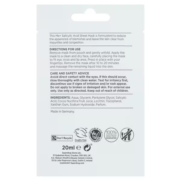 Me+ salicylic acid sheet mask, imported from the UK