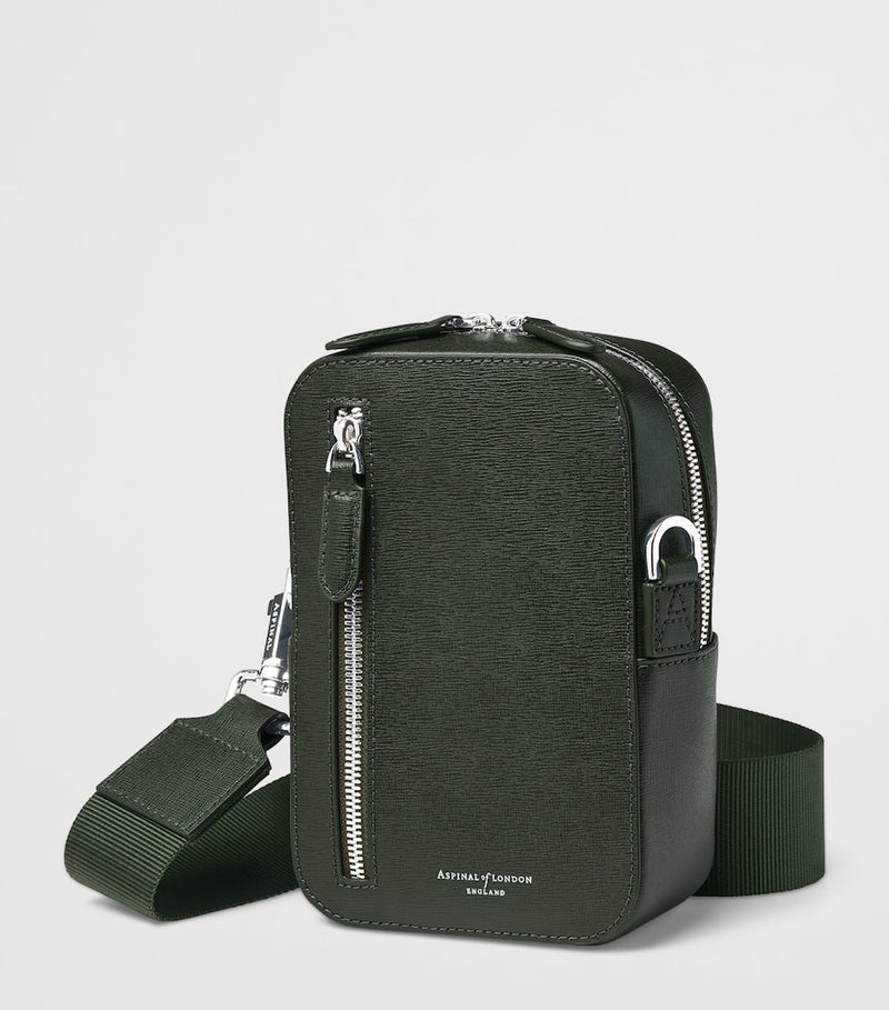 Aspinal of London leather Reporter North South cross-body bag, imported from the UK