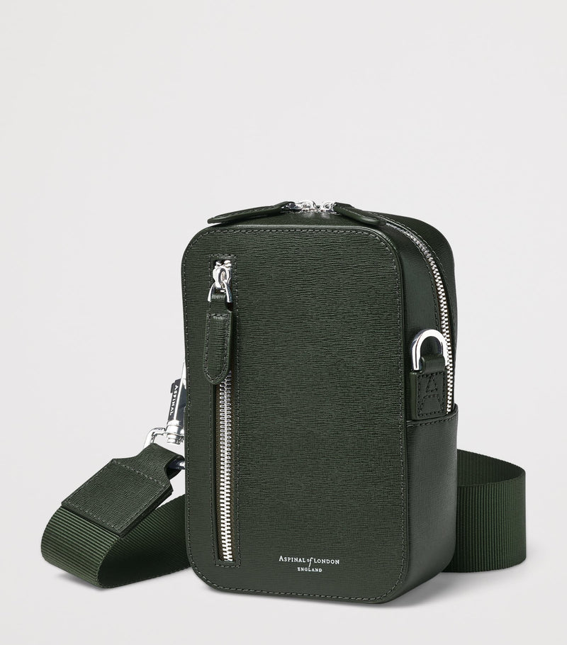 Aspinal of London leather Reporter North South cross-body bag, imported from the UK