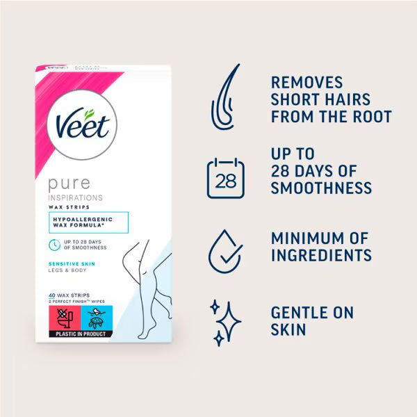 Veet Sensitive Wax Strips Legs Body 40 pack (British brand)