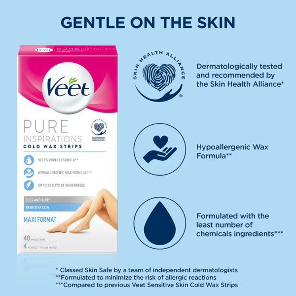 Veet Sensitive Wax Strips Legs Body 40 pack (British brand)