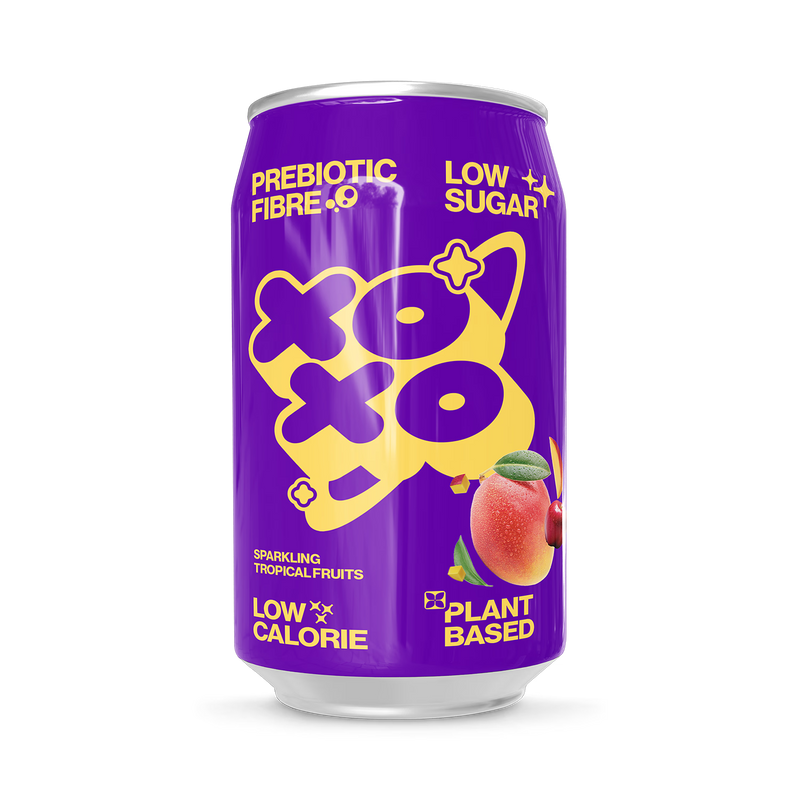 Xoxo prebiotic sparkling soda tropical fruits 330ml (British brand)
