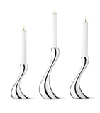 Georg Jensen Cobra candle holder set of three stainless steel holders, UK version