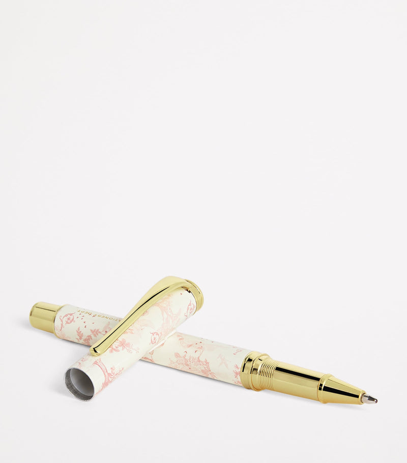 Harrods toile ballpoint pen featuring flora and fauna design, UK version