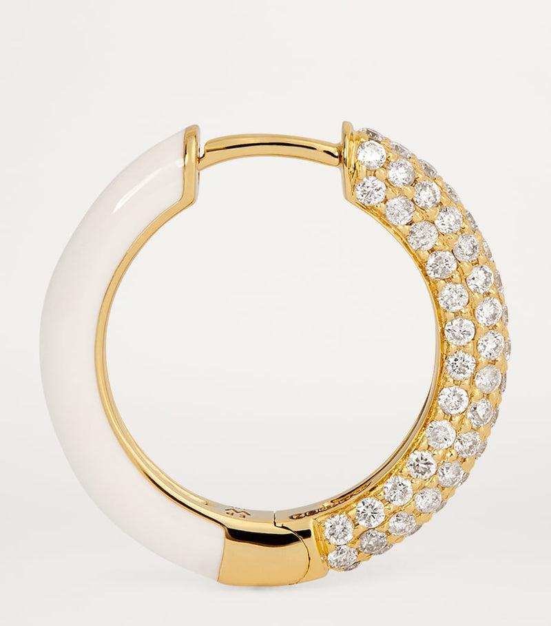 Emily P. Wheeler yellow gold diamond and enamel duo hoop earrings (British brand)
