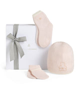 Harrods Brunello Cucinelli Kids Cashmere Rib Beanie, Mittens and Socks Set- Buy online at McGrocer