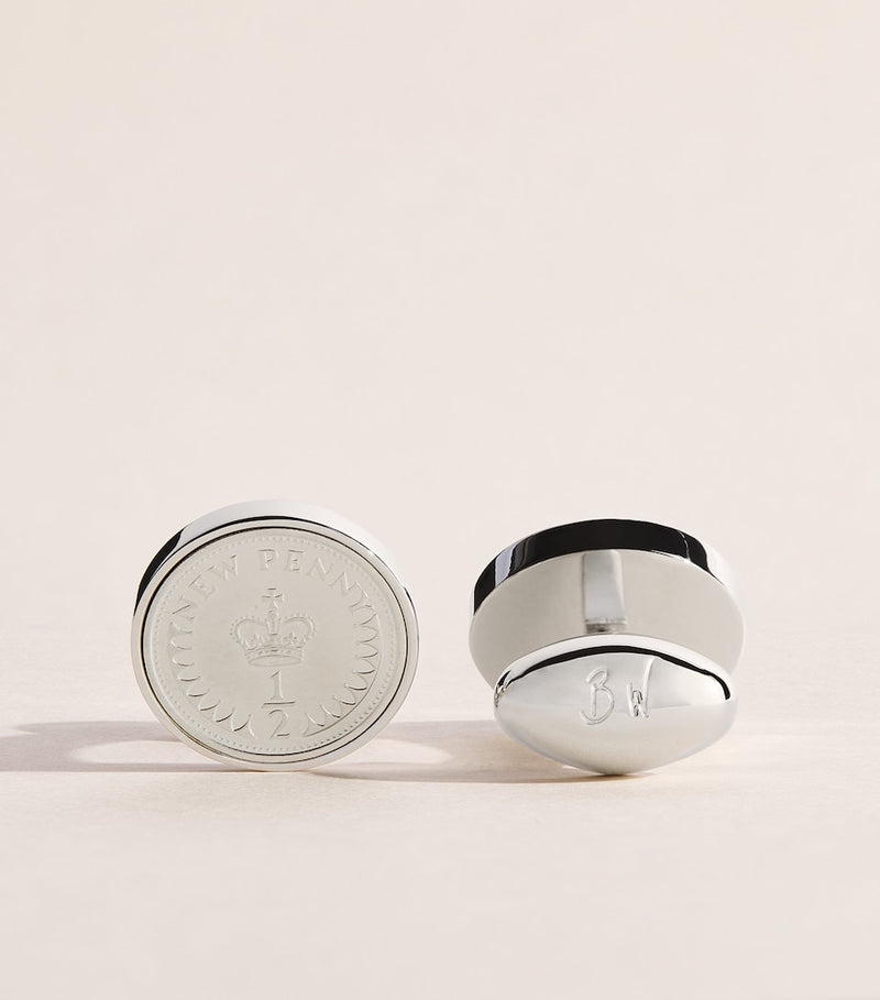 Babette Wasserman rhodium-plated halfpenny cufflinks - British product