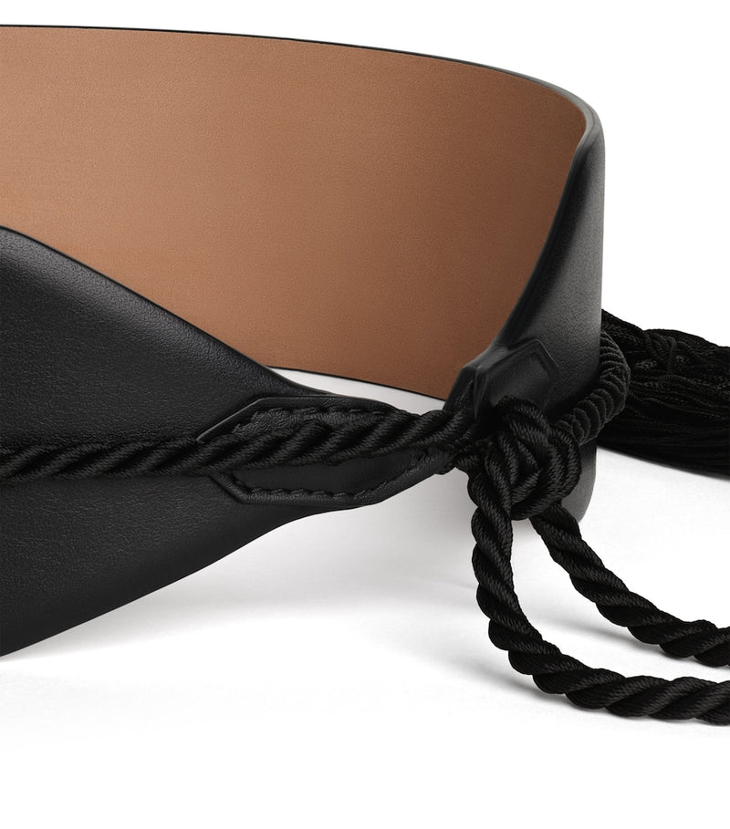 Alaïa large leather belt with satin cords and tassels - British product