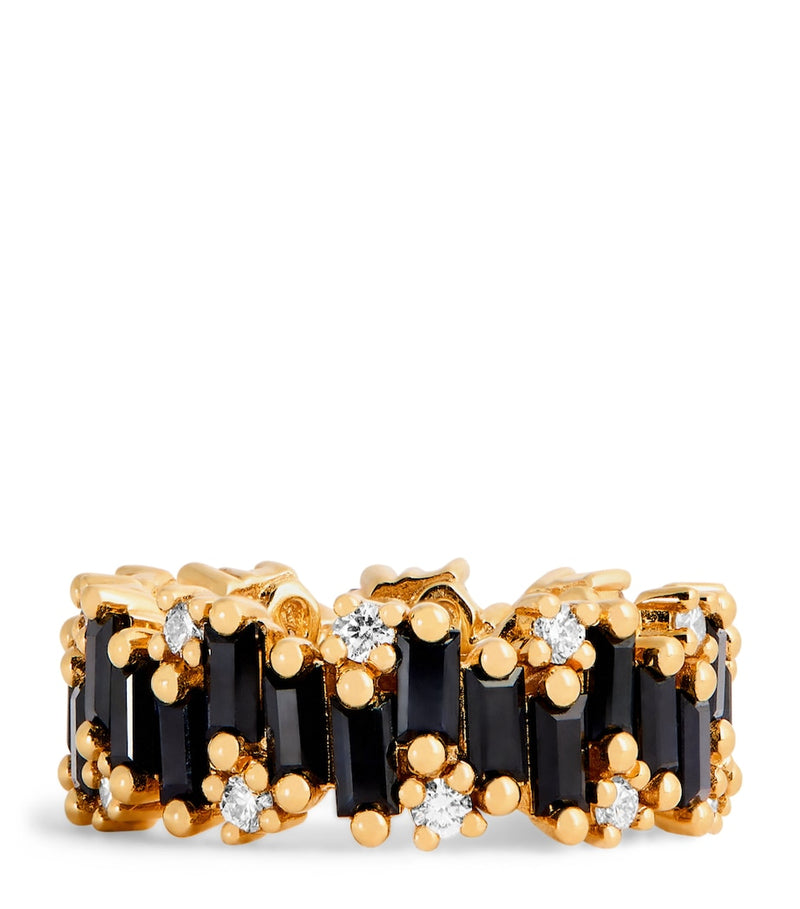 Suzanne Kalan gold diamond black sapphire eternity ring, imported from the UK
