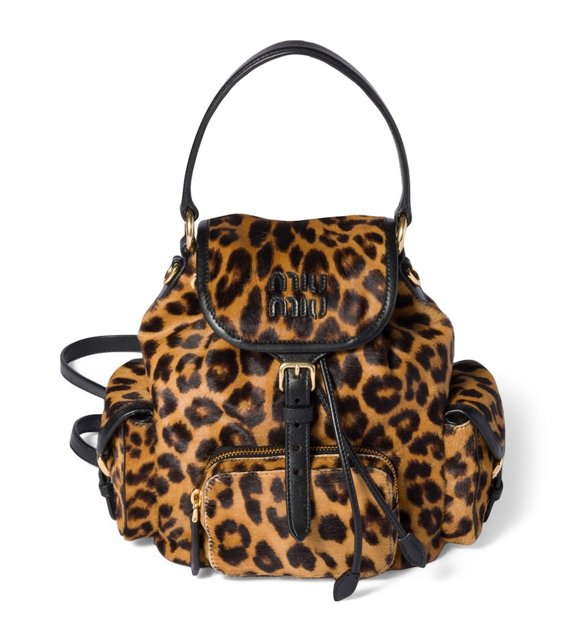 Miu Miu leopard calf hair backpack luxury accessory - British product